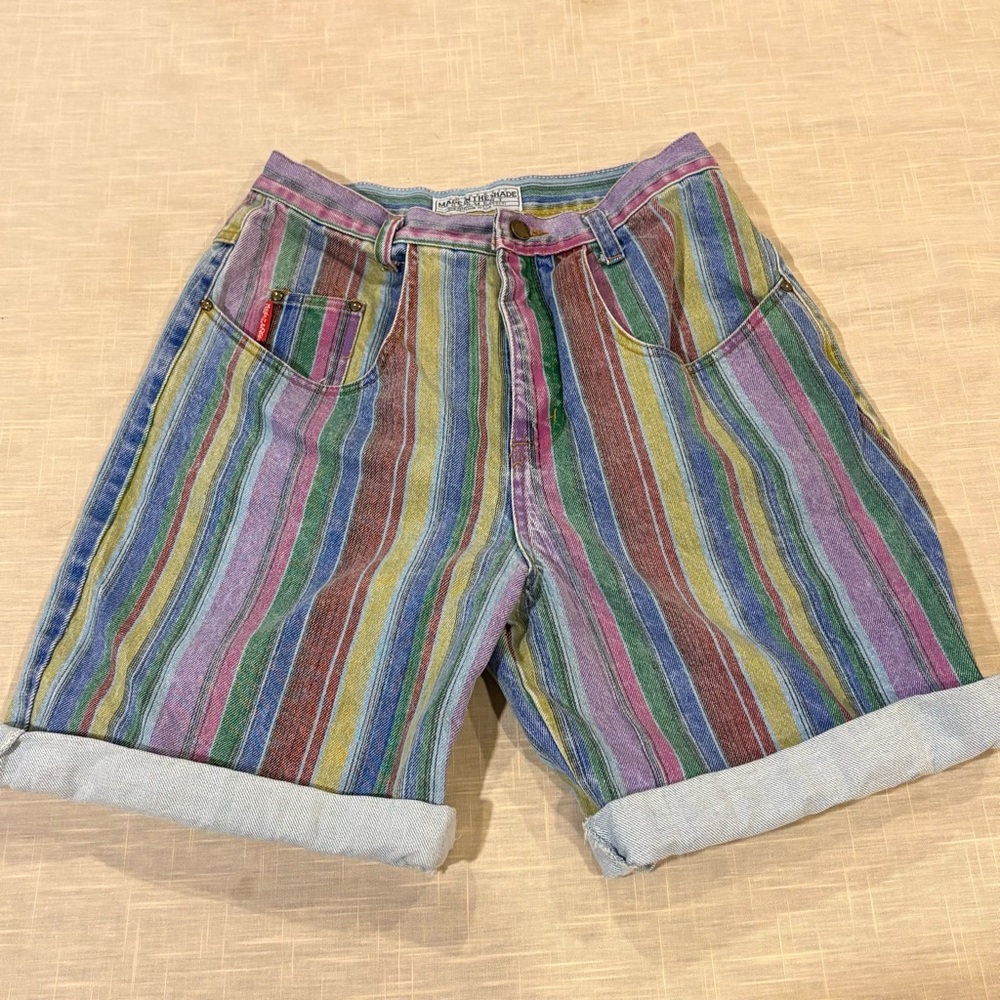 Vintage Made In The Shade Colorful Striped Denim Shorts